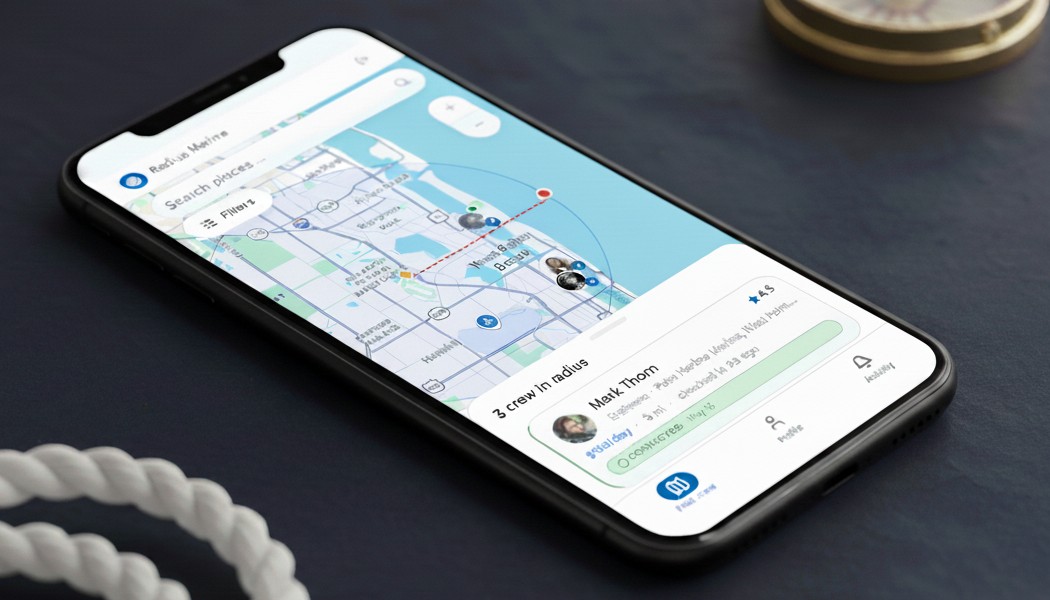 The Radius app showing verified crew checked in nearby